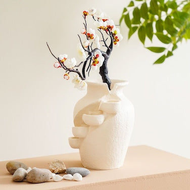 Danube Home Stalaca Modern Indoor Fountain with Soft Yellow Light – Ivory Polyresin Water Feature (33×17×40 cm)