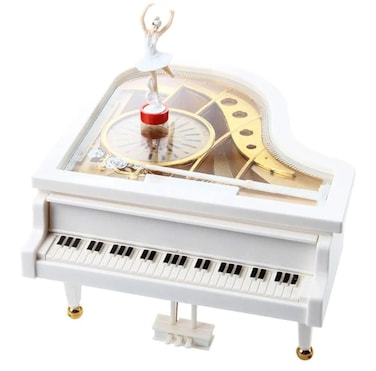 Elegant White Piano Music Box with Golden Accents – Vintage Classical Miniature & Jewelry Storage