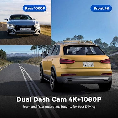 Smart Dash Cam 4K WiFi GPS - Front and Rear Car Camera with App, 4K Ultra HD Dash Camera, USB Easy Setup, Loop Recording, Night Vision, Parking Mode