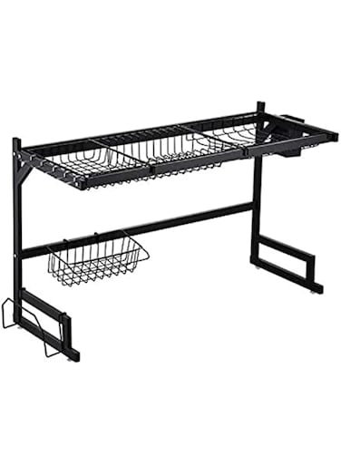 Organizer Dishes Drying Rack Over Sink Drain Rack Kitchen, Drainer Shelf for Kitchen Supplies Storage Counter Organizer Utensils Holder Stainless Steel Display- Kitchen Space Save Must Have (black)
