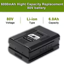 High-performance 6.0Ah replacement battery for 80V Max rechargeable green lithium-ion batteries GBA80200 GBA80250 GBA80500 GBA