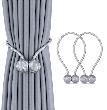 1 Pair Magnetic Curtain Tiebacks Decorative Rope Holdback Holder for Home Kitchen Office Window Sheer Blackout Drapes Gray