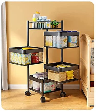 Storage Rack Rotating Trolleys Multi-Layer Storage Rack for Kitchen, Restaurant, Bathroom, 4 Tier Storage Cart Multi-Layer Storage Rack (Black)