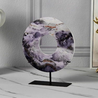 Danube Home Norwich Disc On Stand Decor - 22X7X27 cm Multi Color Wood & Metal Figurine Trendy Room Accessories For Stylish Decor Unique Tabletop Accent Piece Decorative Home Accessories