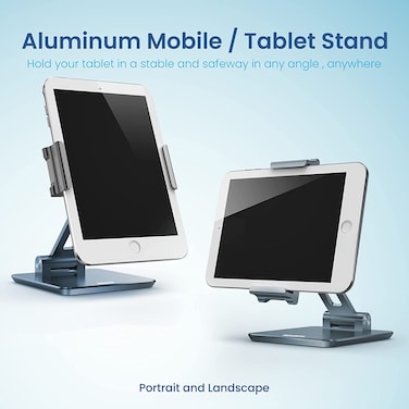 Remson Aluminum Tablet Stand Holder 360° Swivel Rotation, Adjustable iPad Stand for Desk Compatible with 7.9”- 13'' Screen iPad Pro 9.7/10.5/11/12.9, iPad Air, iPad Mini 6/5/4/3/2 and More