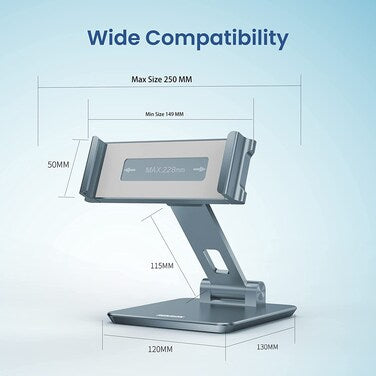 Remson Aluminum Tablet Stand Holder 360° Swivel Rotation, Adjustable iPad Stand for Desk Compatible with 7.9”- 13'' Screen iPad Pro 9.7/10.5/11/12.9, iPad Air, iPad Mini 6/5/4/3/2 and More