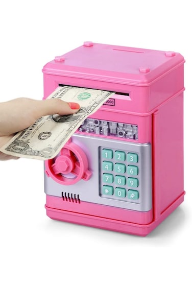 Electronic Piggy Bank – ATM Money Safe for Kids with Password Lock, Coin & Cash Saving Box (Pink)