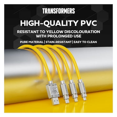 Transformers 3-in-1 Data Sync and Charging Cable TFA03, Yellow, 1.2m