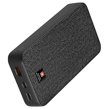 Swiss Military Dual USB-C and 1 USB-A Power Bank, 10000mAh, Black, 20 W