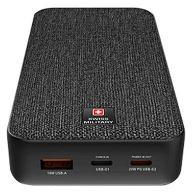 Swiss Military Dual USB-C and 1 USB-A Power Bank, 10000mAh, Black, 20 W