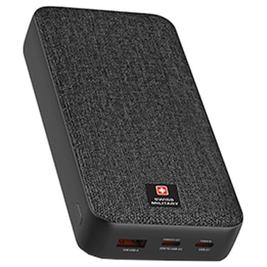 Swiss Military Dual USB-C and 1 USB-A Power Bank, 10000mAh, Black, 20 W