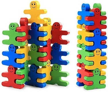 Aiwanto 16Pcs Wood Building Blocks Stacking Games Tile Balance Educational Toys For Kids Children