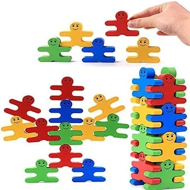 Aiwanto 16Pcs Wood Building Blocks Stacking Games Tile Balance Educational Toys For Kids Children