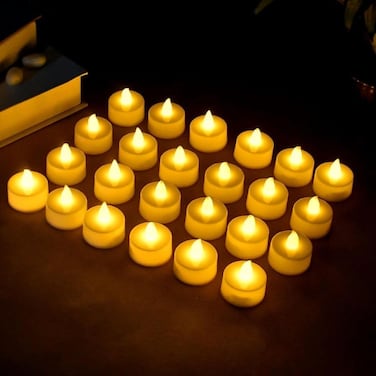 Cuisine Art Bright Flameless LED Tea Light Candles – Battery Powered, Safe & Unscented (Pack of 24)