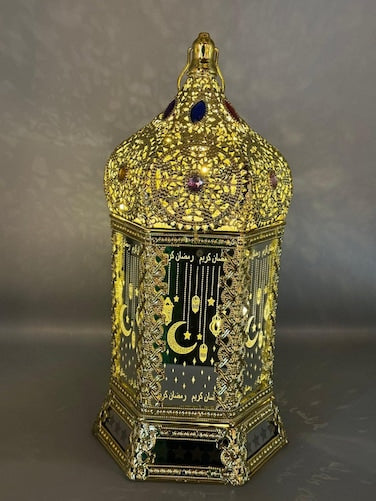 Ramadan Kareem Lantern with Mirror Door – Islamic Eid Mubarak Decorative Metal Lantern