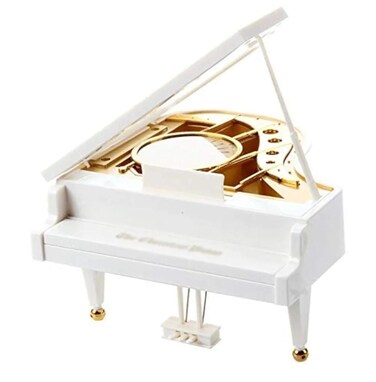 Elegant White Piano Music Box with Golden Accents – Vintage Classical Miniature & Jewelry Storage