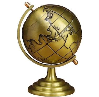 Vintage Metal World Globe – Decorative Golden Desk Globe with Fine Polish, Elegant Antique Look for Office, Home, Study, or Library – Classic World Map Globe for Decoration and Gift