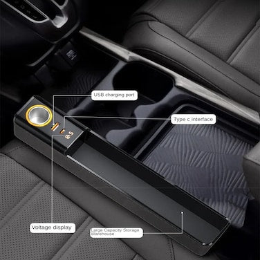 Car Seat Gap Filler with Charging Port (Support QC & PD) and Cigarettte lighter , Car Seat Storage Box with Fast Charging - White