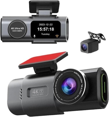 Smart Dash Cam 4K WiFi GPS - Front and Rear Car Camera with App, 4K Ultra HD Dash Camera, USB Easy Setup, Loop Recording, Night Vision, Parking Mode