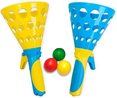 Party Time 1 Pair of Click and Catch Twin Ball Game Indoor Outdoor Toy Set Pop & Catch Ball Play Fun Boys & Girls