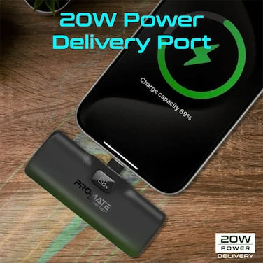 Promate PowerUp-I Ultra-Compact fast charging Power Bank with In-Built Lightning Connector