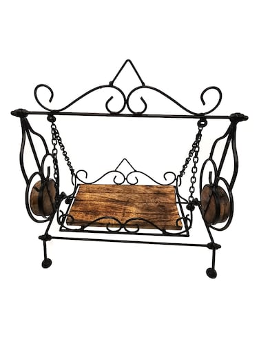 Handmade Carved Decorative Swing – Home Decoration (Black/Brown) – 37×36×18 cm