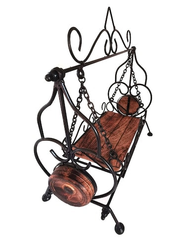 Handmade Carved Decorative Swing – Home Decoration (Black/Brown) – 37×36×18 cm