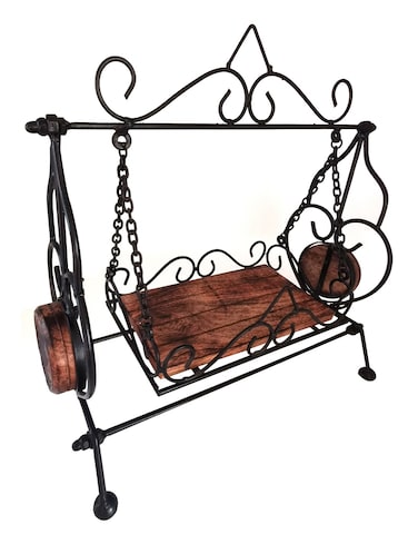 Handmade Carved Decorative Swing – Home Decoration (Black/Brown) – 37×36×18 cm