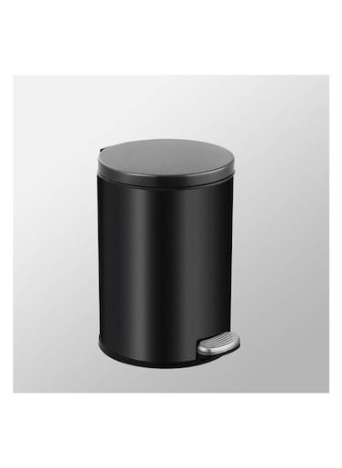 Stainless Steel Double Layer Dustbin with Pedal and Lid For Bathroom Kitchen,Silent Lidded Trash Bin,Fingerprint-Proof Modern Garbage Can,Round Bucket with Handle for Home Office (Black, 12L)