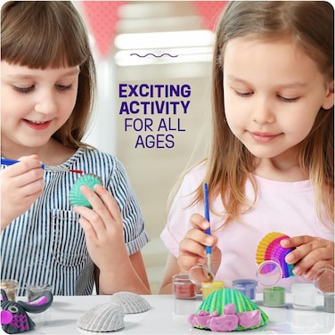 Creoos Seashell Painting Kit for Kids Arts and Crafts Toys 11 Seashells 8 Paints Canvas and Clay Craft Summer Kid Beach Activities Kits Art Set DIY Supplies Games Birthday Gifts Toys for Girls Boys