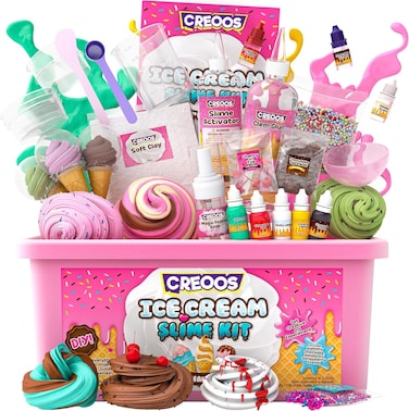 Creoos Ice Cream Slime Kit for Kids – DIY Ice Cream Slime Set with 31 Accessories | Fluffy, Cloud, Foam & Glitter Slime
