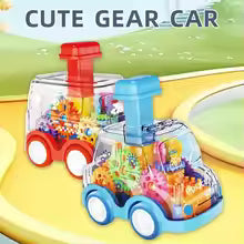 Children's Cartoon Press Gear Car Toy Pull Back Transparent Car Baby Puzzle Sliding Toy Toddler Boy Girl 1-3 Years Gift