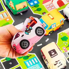 Soft toy car set with play mat and 6 vehicle pieces for 18-month-olds, educational toys for boys and girls