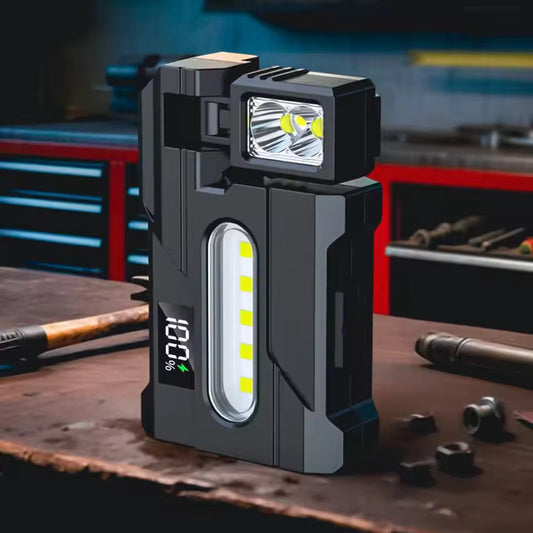 Rechargeable USB flashlight, 1200 lumens adjustable angle torch, zoomable COB LED work light for outdoor camping