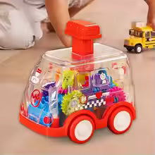 Children's Cartoon Press Gear Car Toy Pull Back Transparent Car Baby Puzzle Sliding Toy Toddler Boy Girl 1-3 Years Gift