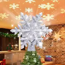 Christmas tree LED snowflake projector lamp, rotating night light, dynamic snowstorm light effect for Christmas tree toppers and decorations.