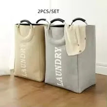 Large collapsible fabric laundry basket with foldable handles, waterproof, portable laundry storage basket, dirty clothes box