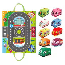 Soft toy car set with play mat and 6 vehicle pieces for 18-month-olds, educational toys for boys and girls