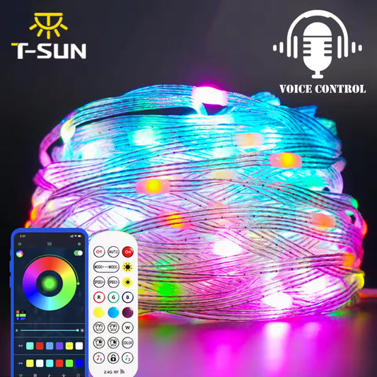 5m/10m/15m/20m/40m LED String Lights App Controlled Garland IP65 Outdoor Fairy Lights for Christmas Holiday Birthday Party Decoration