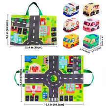 Soft toy car set with play mat and 6 vehicle pieces for 18-month-olds, educational toys for boys and girls