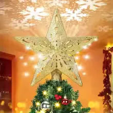 Christmas tree LED snowflake projector lamp, rotating night light, dynamic snowstorm light effect for Christmas tree toppers and decorations.
