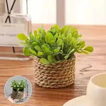 XIYA Green Flower Artificial Eucalyptus Grass Woven Small Planters Grass Mountain 11cm Polyethylene Material Home Decor
