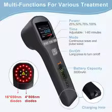 Portable handheld home laser therapy device, physiotherapy, knee pain relief, tennis elbow, arm arthritis, 16x650nm + 4x808nm