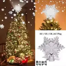 Christmas tree LED snowflake projector lamp, rotating night light, dynamic snowstorm light effect for Christmas tree toppers and decorations.